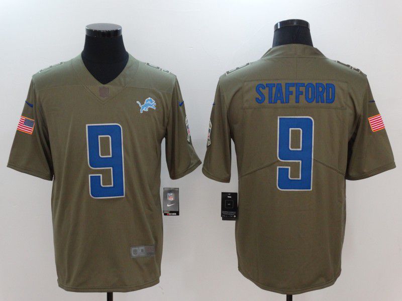 Men Detroit Lions 9 Stafford Green Nike Olive Salute To Service Limited NFL Jersey